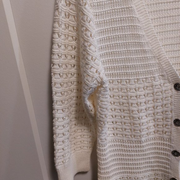 DKNY JEANS Cotton Acrylic Open Weave Cardigan/Sweater -Cream - Size Large - Picture 4 of 6